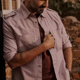 ANDAMEN Pink Regular Fit Cotton Overshirt-image-11