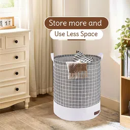 Aura 2-Pcs Grey Checked Foldable Laundry Bags With Handle - 43L image 4