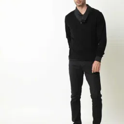 Rare Rabbit Black Slim Fit Fit Solid Sweatshirt image 5