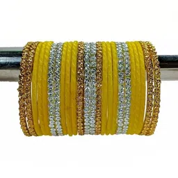 Shasmi Set Of 40 Yellow Glass Artificial Stones & Beads Bangle image 2