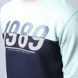 Cantabil Green & Blue Regular Fit Colour Block Sweatshirt image 5