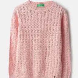 United Colors of Benetton Girls Pink Cotton Textured Sweater-image-16