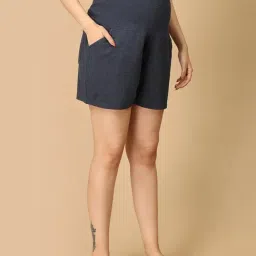 The Mom Store Navy Blue Cotton Solid Shorts image 3