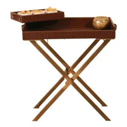 Casagold Brown Croco Pu Leather Foldable Tray Table With Metal Stand & Small Tray image 3