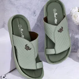 REAL BLISS FOOTWEAR Men Green One Toe Synthetic Leather Comfort Sandals-image-95