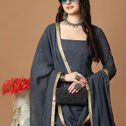 Kedar Fab Ethnic Motifs Embroidered Georgette Pleated Ethnic Dresses With Dupatta image 3