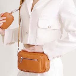 CORSICA Women Solid Crossbody Zip Detail Sling Bag with Pouch-image-96