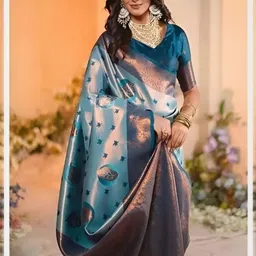THE AQUARIUS Ethnic Motifs Woven Design Zari Art Silk Kanjeevaram Saree image 2