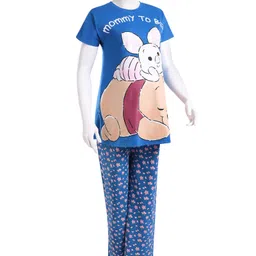 Bella Mama Disney Cotton Knit Half Sleeves Nursing Night Suit with Winnie the Pooh Graphics - Blue-image-67