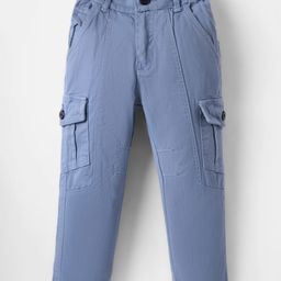 Olio Kids Cotton Woven Full Length Solid Color Trouser with Pockets - Light Blue-picture-46