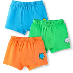 Babyhug 100% Cotton Knit Trunks with Star & Cloud Print Pack of 3 - Orange Green & Blue-picture-34