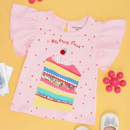 Pantaloons Baby Cotton Half Sleeves My Happy Place Text Printed Top - Pink-picture-36