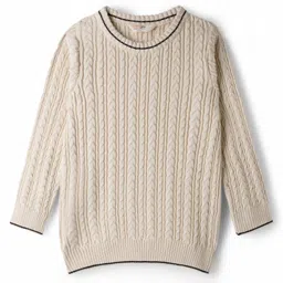 Primo Gino 100% Cotton Knit Full Sleeves Pullover Sweater with Cable Knit Design & Tipping - White-image-95