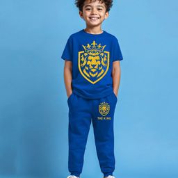 Trampoline Cotton Blend Knit Half Sleeves Lion Printed Tee With Coordinating Pant Set - Blue-picture-10