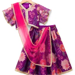 Babyhug Woven Half Sleeves Digital Printed With Embroidered Choli Lehenga & Dupatta Set - Purple-picture-21