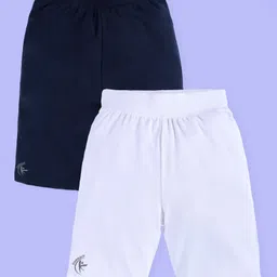 Kiddopanti Cotton Lycra Knit Pack Of 2 Brand Name Printed Cycling Shorts - White & Navy Blue-picture-39