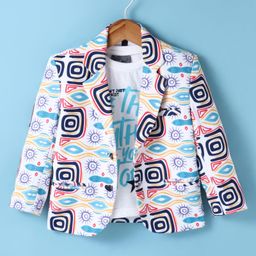 Dapper Dudes Full Sleeves Abstract Printed Blazer With Tee - White-picture-21