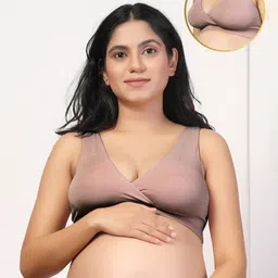 Zelena Modal Padded Solid Maternity Bra With Front Open Nursing Access - Woodrose-picture-31