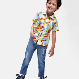 Babyhug Marvel Cotton Knit Half Sleeves Shirt with Avenger Text Print - Multicolour image 2