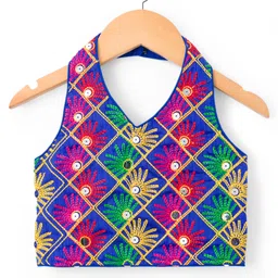 Babyhug Net Woven Sleeveless Halter Neck Embroidered Choli with Shimmer Lehenga & Dupatta Set - Pink & Green image 2