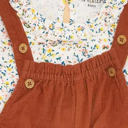 Pantaloons Baby Cotton Woven Deer Embroidered Dungaree & Full Sleeves Tee Set - Rust Orange image 3