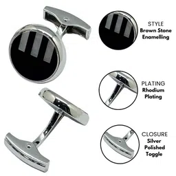 The Tie Hub Men Mother of Pearl Design Rhodium-Plated MOP Round Cufflinks image 2