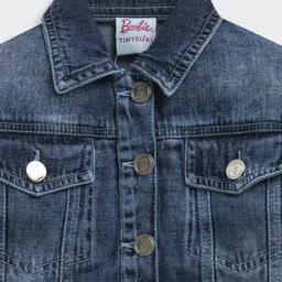 Barbie by Tiny Girl Denim Woven Full Sleeves Beads Embellished Brand Name Designed Jacket - Blue image 4
