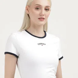 Tommy Hilfiger Women Typography Applique Slim Fit T-shirt image 1