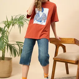 Mast & Harbour Women Printed Drop-Shoulder Sleeves T-shirt image 4