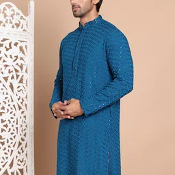 Anouk Blue Ethnic Motifs Embroidered Mandarin Collar Sequinned Straight Kurta image 2