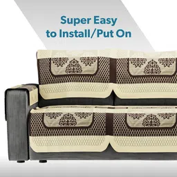 Kuber Industries Cream-Coloured & Brown Cotton Sofa Cover With Arms image 4
