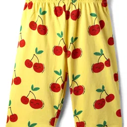 Babyhug Cotton Knit Half Sleeves Capri Night Suit with Cherry Print - Yellow image 5