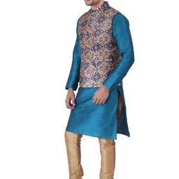 JEXI Men Ethnic Motifs Regular Pure Silk Kurta with Churidar image 3