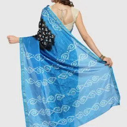 Geroo Jaipur Black & Blue Hand Dyed Bandhani Silk Saree image 2