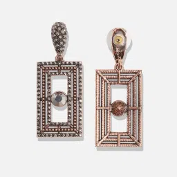 Sohi Square Crystal Eye Dark Silver Dangler Earrings for Women & Girls image 5