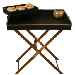 Casagold Black Pu Leather Foldable Tray Table With Metal Stand & Small Tray image 4