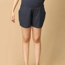 The Mom Store Navy Blue Cotton Solid Shorts image 4