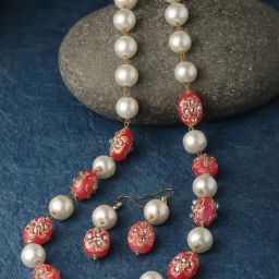 Panash Gold Plated Stone Studded & Pearl Beaded Jewellery Set-picture-35