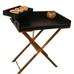 Casagold Black Pu Leather Foldable Tray Table With Metal Stand & Small Tray image 3