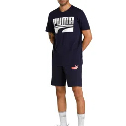 Puma Blank India Navy Slim Fit Logo Print Cotton Shorts image 5