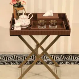 Casagold Brown Croco Pu Leather Foldable Tray with Metal Stand, Small Tray and Tissue Box image 5