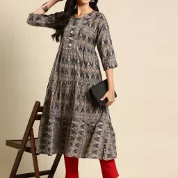 SHOWOFF Grey Embellished A Line Kurta-image-48