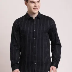 Turtle Blue Cotton Slim Fit Striped Shirt-picture-30