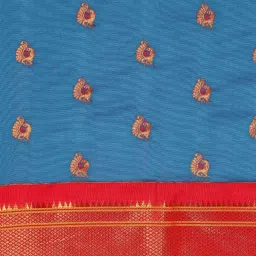Varkala Silk Sarees Turquoise & Red Woven Saree With Unstitched Blouse image 5