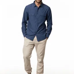 celio Celio* Blue Cotton Regular Fit Shirts image 5