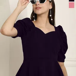 Metronaut Pack Of 2 Women Sweetheart Neck Puff Sleeve Peplum Top-picture-31