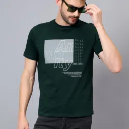 Cantabil Bottle Green Regular Fit Colour Block T-Shirt image 5