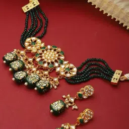 Panash Gold Plated Kundan Studded Pearl & Beads Jewellery Set-image-40