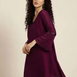 Qurvii Wine Embellished A Line Dress image 3