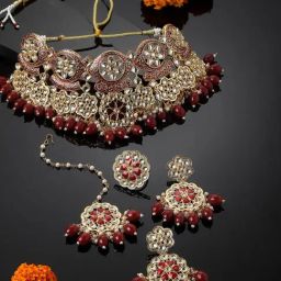 Panash Gold Plated Kundan Stone Studded & Pearl Beaded Jewellery Set-picture-30